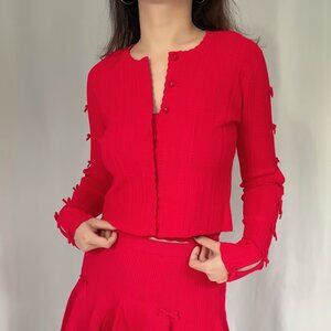 LSF Zoriah Rib Pointelle Knit Cardigan -  Candy Apple